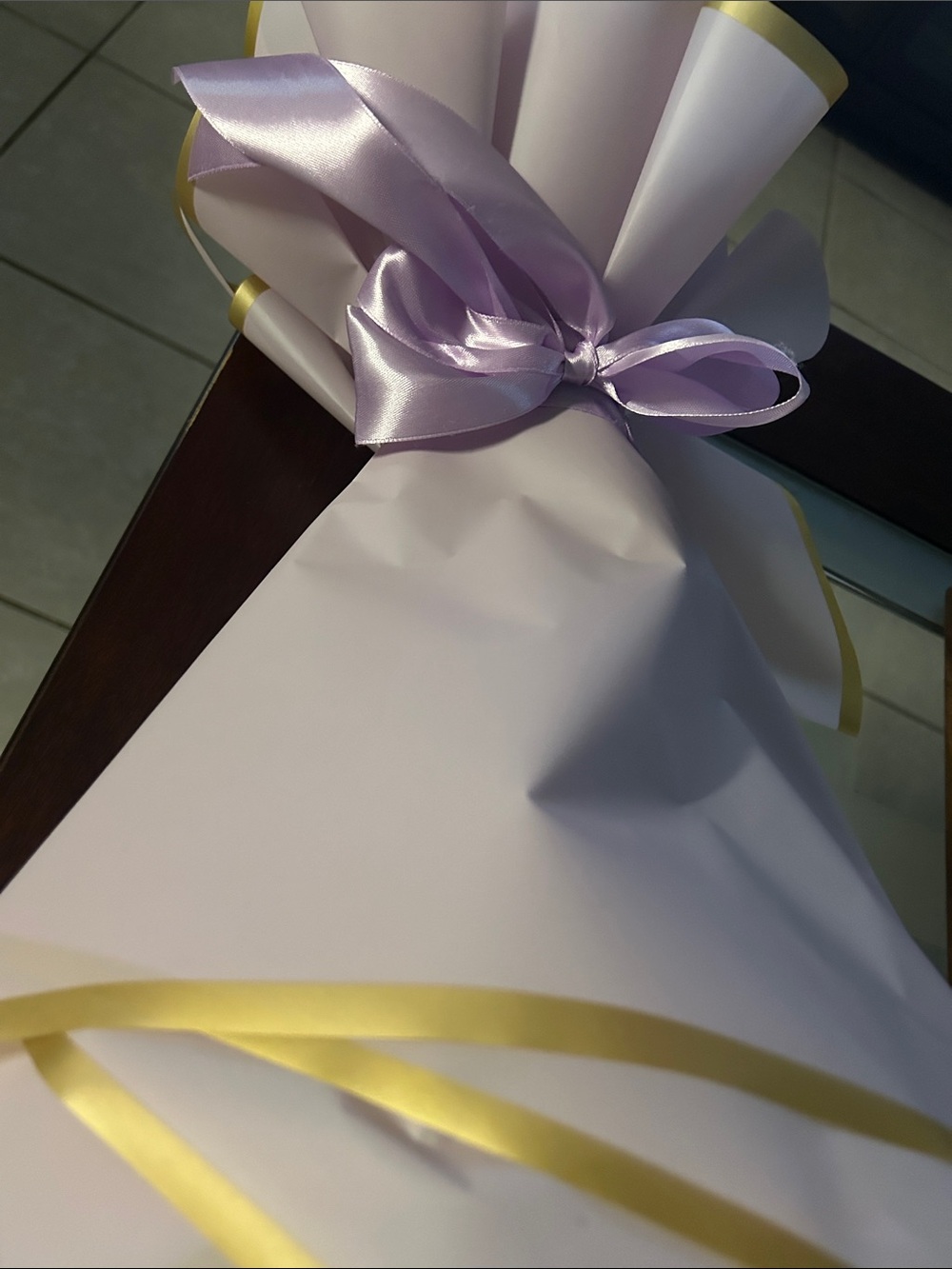 Hand Crafted Lavender Floral Crown with Gold and Pearl Accents - Picture 2 of 7